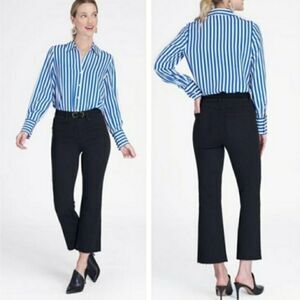 Spanx Cropped Flare Jeans‎ Womens Large Black Raw Hem Pull On Stretch Denim
